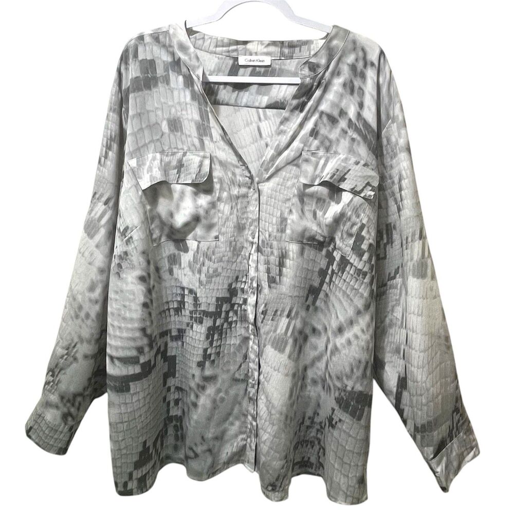 Women's Calvin Klein Snakeskin Print Blouse, Long Sleeves, Plus Size, est. 3X